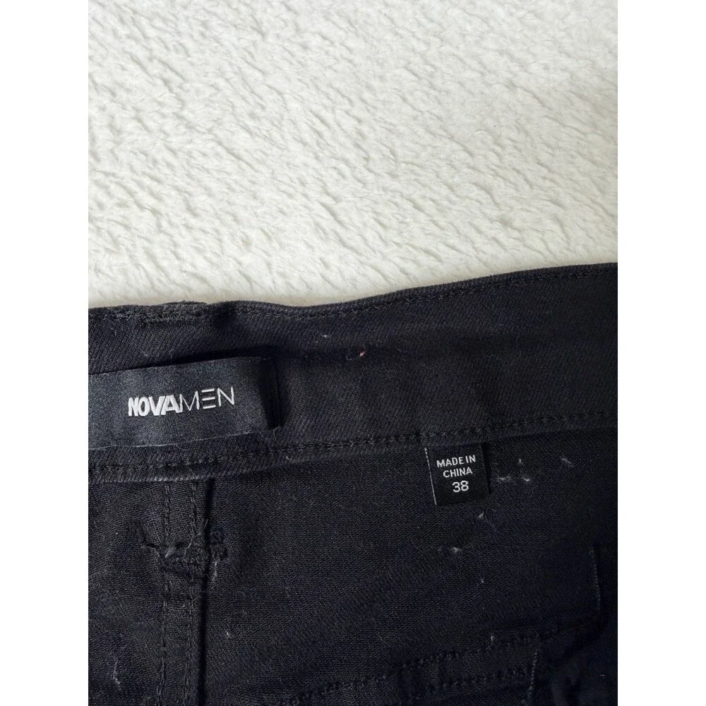 Fashion Nova Men Black Skinny Distressed Jeans 38x31 Stretch Ripped Denim